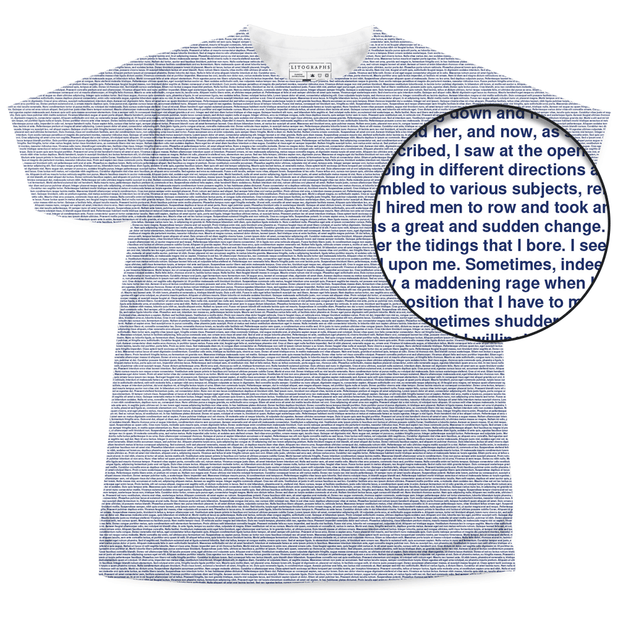 Frankenstein by Mary Shelley - Entire Book on T-Shirt | Best Gift for Readers and Book Lovers | Litographs