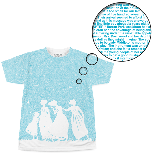 Sense and Sensibility by Jane Austen - Entire Book on T-Shirt | Best Gift for Readers and Book Lovers | Litographs